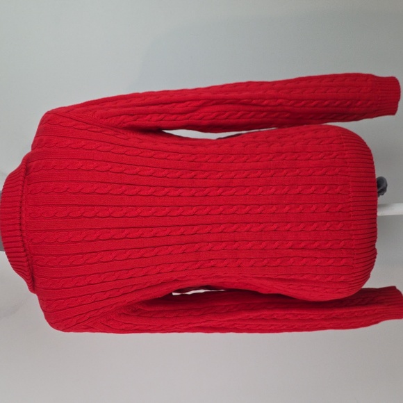 Ralph Lauren red cable knit sweater jacket gold logo size Large - Picture 8 of 8